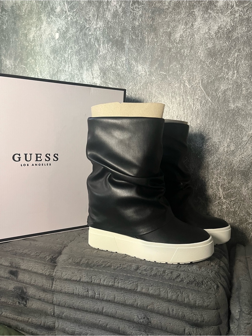 GUESS Black Boots with White Platform Sole